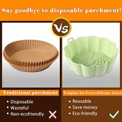 Flash Sale ✨ 2 Pack Air Fryer Silicone Liners, TEMPLUS 7.5inch Air Fryer Silicone Pot Reusable Food Safe Round Bowl, Easy Cleaning Air Fryer Silicone Basket BPA Free Accessories Fits 3 To 5 QT Air Fryers 2 Pack - Green / Gray ⭐ -Small Appliance Parts Shop 51zNWCaZkZL