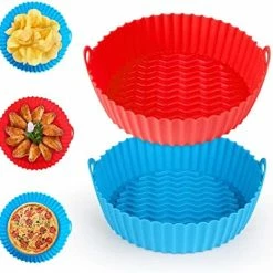 Outlet 🥰 Boribim 2 PCS Air Fryer Silicone Liners - 7.5 Inch Reusable Airfryer Basket Heat Resistant - Air Fryer Inserts - Easy Cleaning Air Fryers Silicone Pot Round For 3 To 5 QT Oven Accessories (Red+Blue) Red + Blue 👏 -Small Appliance Parts Shop 51zuAvpr6BL. AC 1