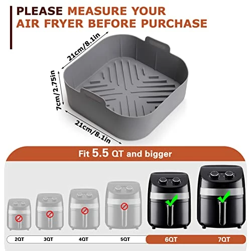 Wholesale ✨ Silicone Air Fryer Basket Liners Square - 2Pcs Reusable Air Fryer Silicone Pots For Food Safe Air Fryers Oven Accessories(8.1 Inch) 8 Inch-square ❤️ 4 Wholesale ✨ Silicone Air Fryer Basket Liners Square - 2Pcs Reusable Air Fryer Silicone Pots For Food Safe Air Fryers Oven Accessories(8.1 Inch) 8 Inch-square ❤️ - Image 2