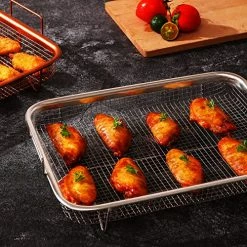 Promo 🤩 Air Fryer Basket For Oven, Stainless Steel Grill Basket, Non-stick Mesh Basket Set, Air Fryer Tray Wire Rack Roasting Basket, 2 Piece Set Silver 💯 -Small Appliance Parts Shop 61q29H3chzL